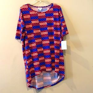 LuLaRoe Irma Top hi low XS NWT patriotic print